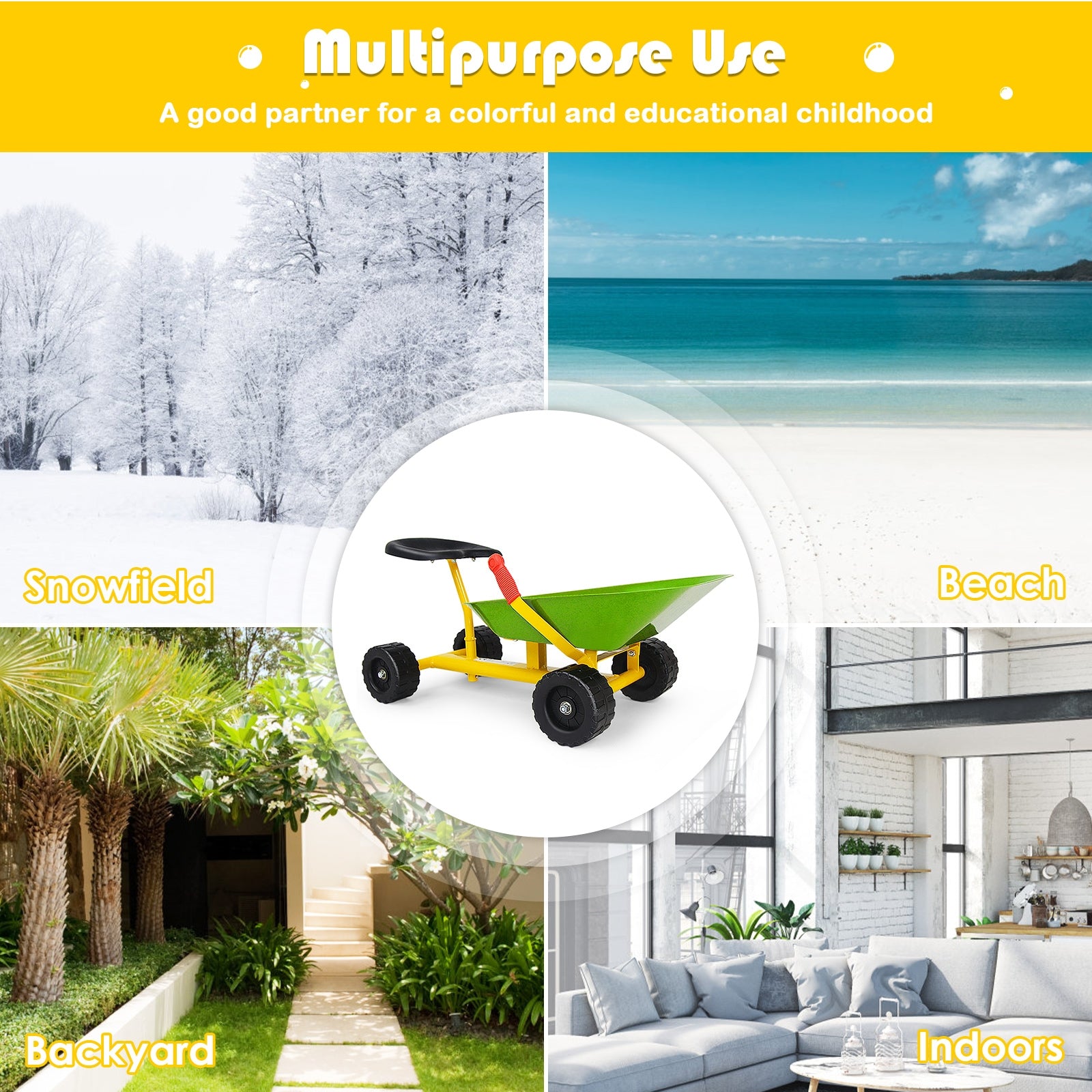 8 Inch Heavy Duty Kids Ride-on Sand Dumper with 4 Wheels-Lime Green, Green Sandboxes at Gallery Canada