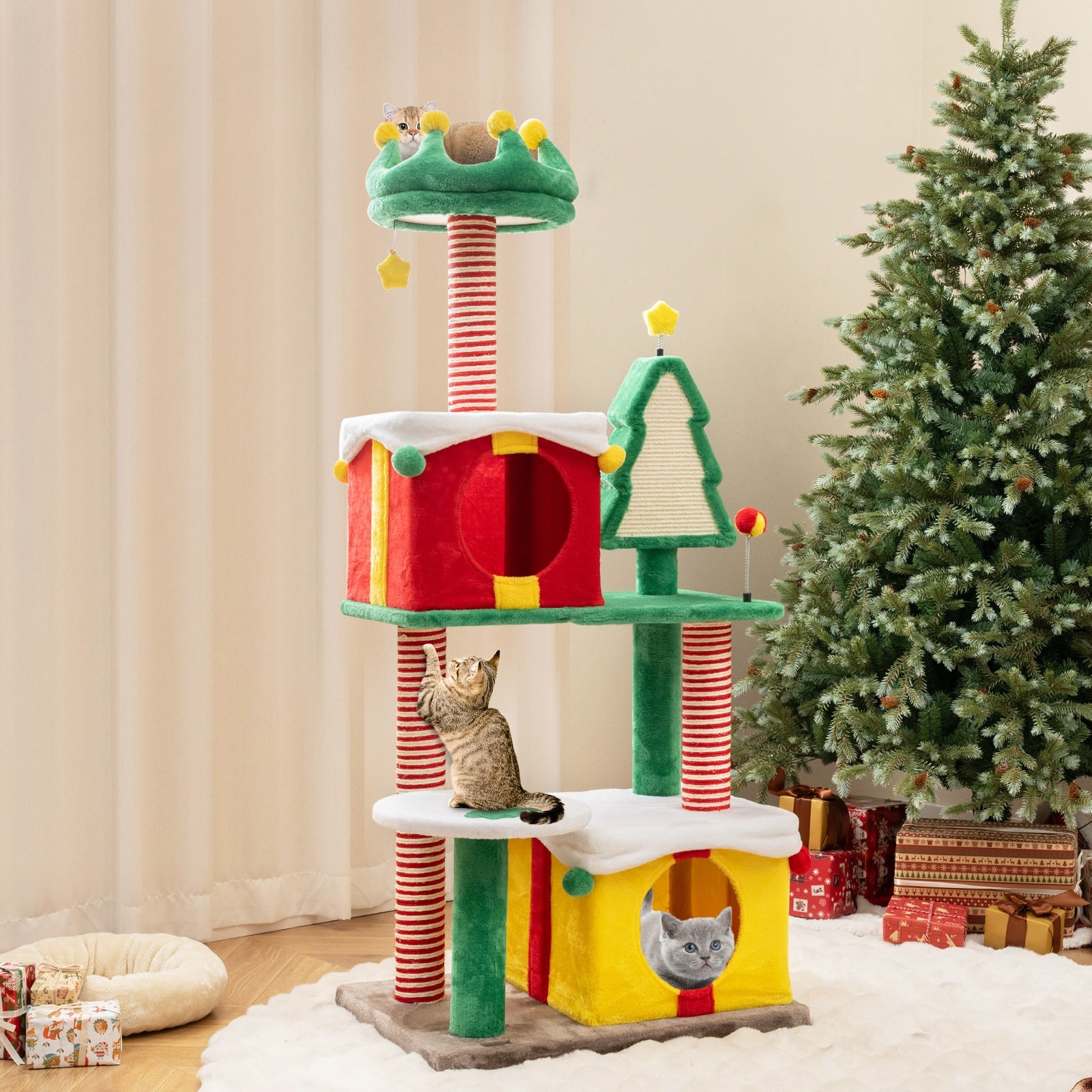 Cute Christmas Cat Tree Cat Tower for Indoor Cats with Scratching Posts and Carpet, Multicolor Cat Trees Condos & Scratchers at Gallery Canada