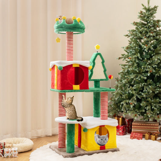 Cute Christmas Cat Tree Cat Tower for Indoor Cats with Scratching Posts and Carpet, Multicolor Cat Trees Condos & Scratchers Multicolor at Gallery Canada
