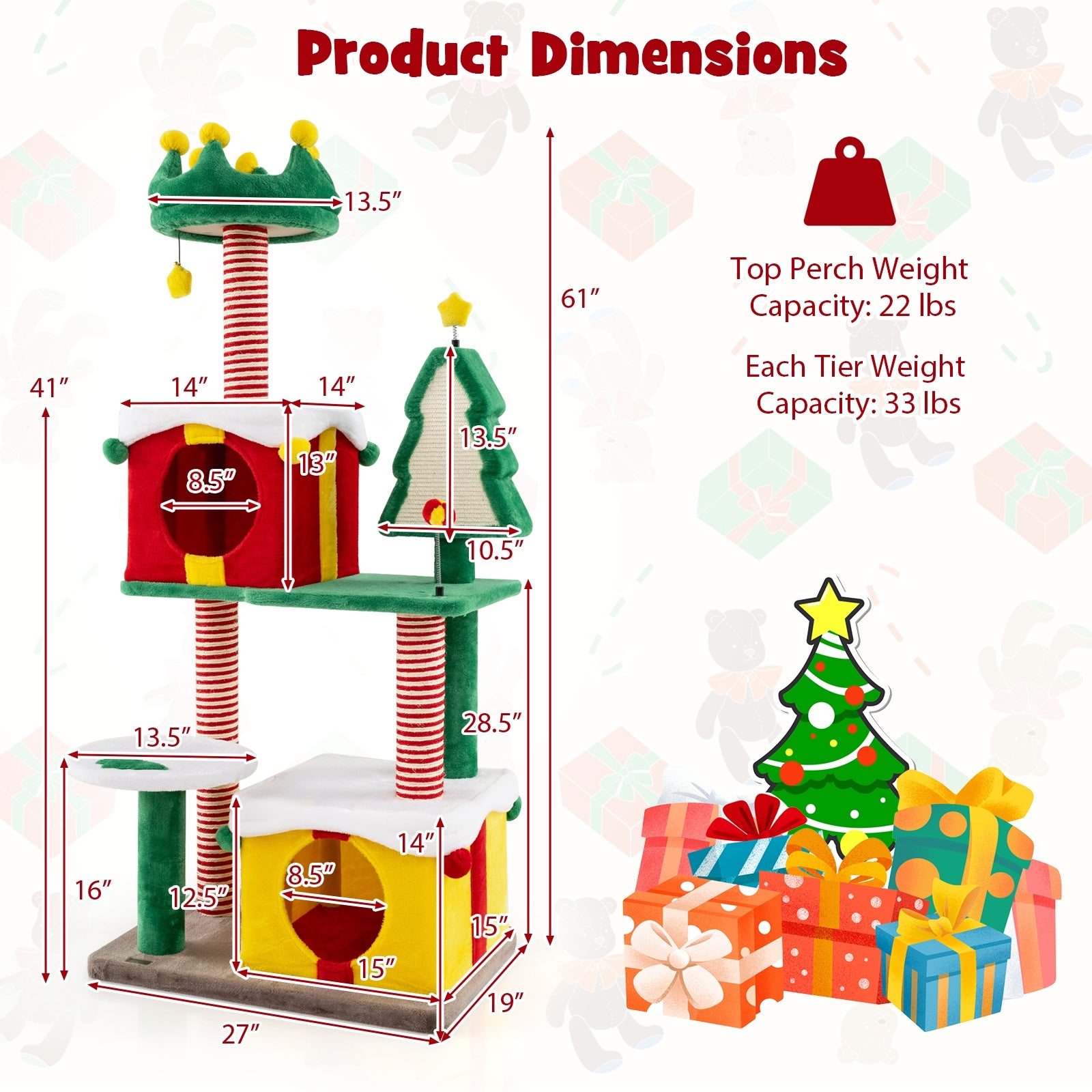 Cute Christmas Cat Tree Cat Tower for Indoor Cats with Scratching Posts and Carpet, Multicolor Cat Trees Condos & Scratchers at Gallery Canada