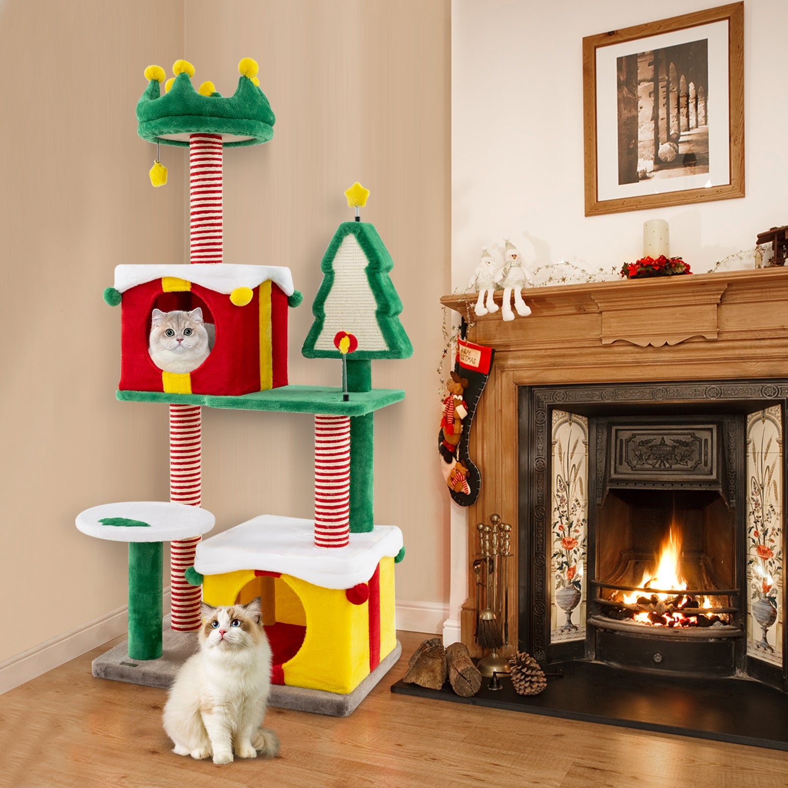 Cute Christmas Cat Tree Cat Tower for Indoor Cats with Scratching Posts and Carpet, Multicolor Cat Trees Condos & Scratchers at Gallery Canada