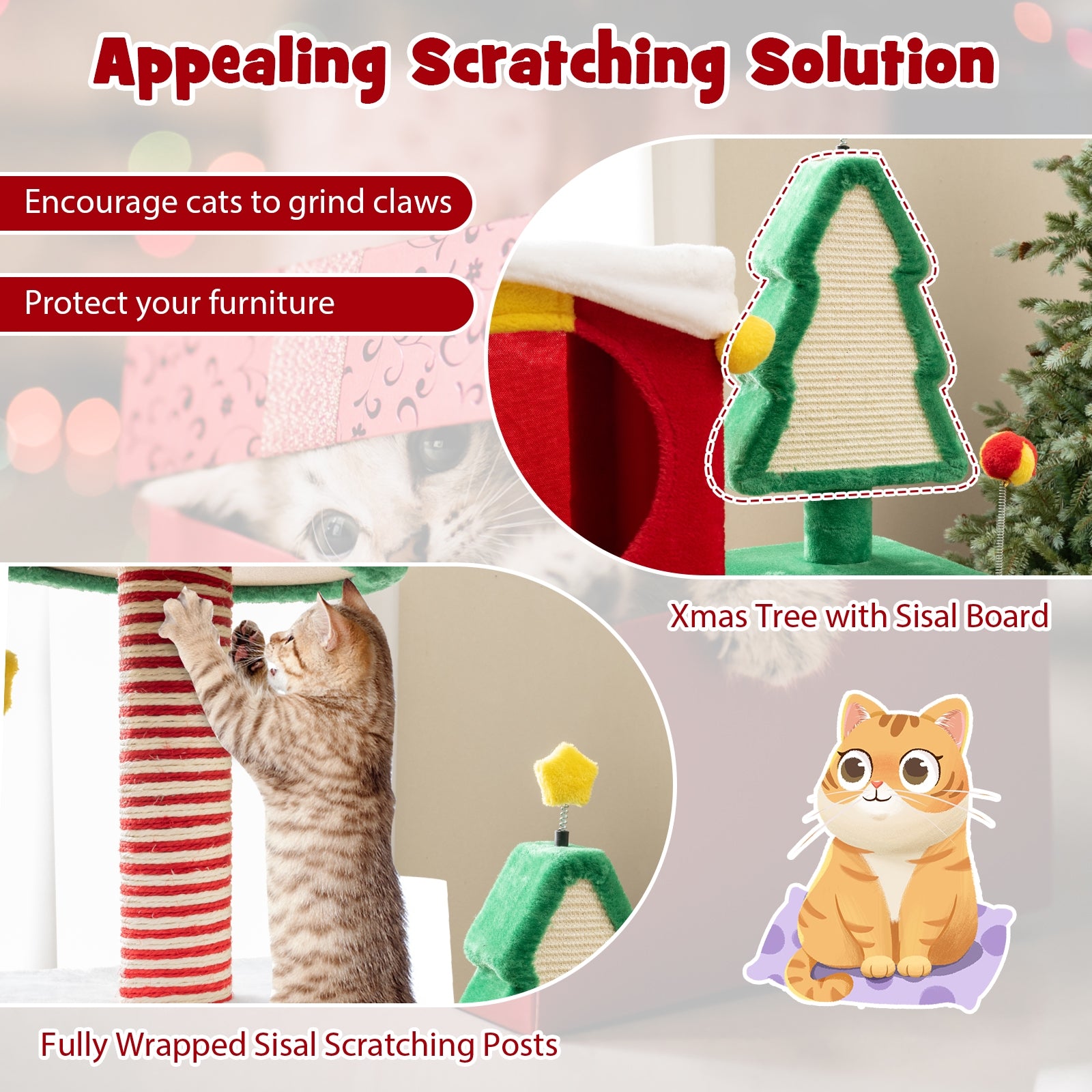Cute Christmas Cat Tree Cat Tower for Indoor Cats with Scratching Posts and Carpet, Multicolor Cat Trees Condos & Scratchers at Gallery Canada