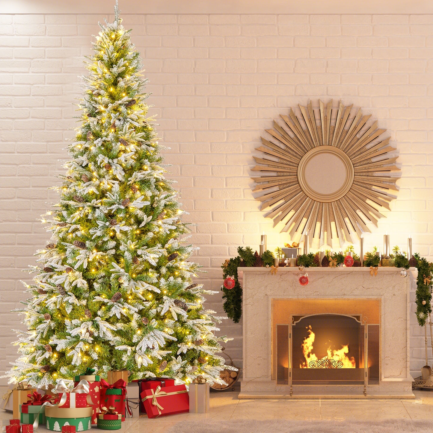 6/7.5/9 FT Pre-Lit Artificial Christmas Tree with 765/1135/1871 Tips and 280/470/690 Warm-White LED Lights-L, Green Christmas at Gallery Canada