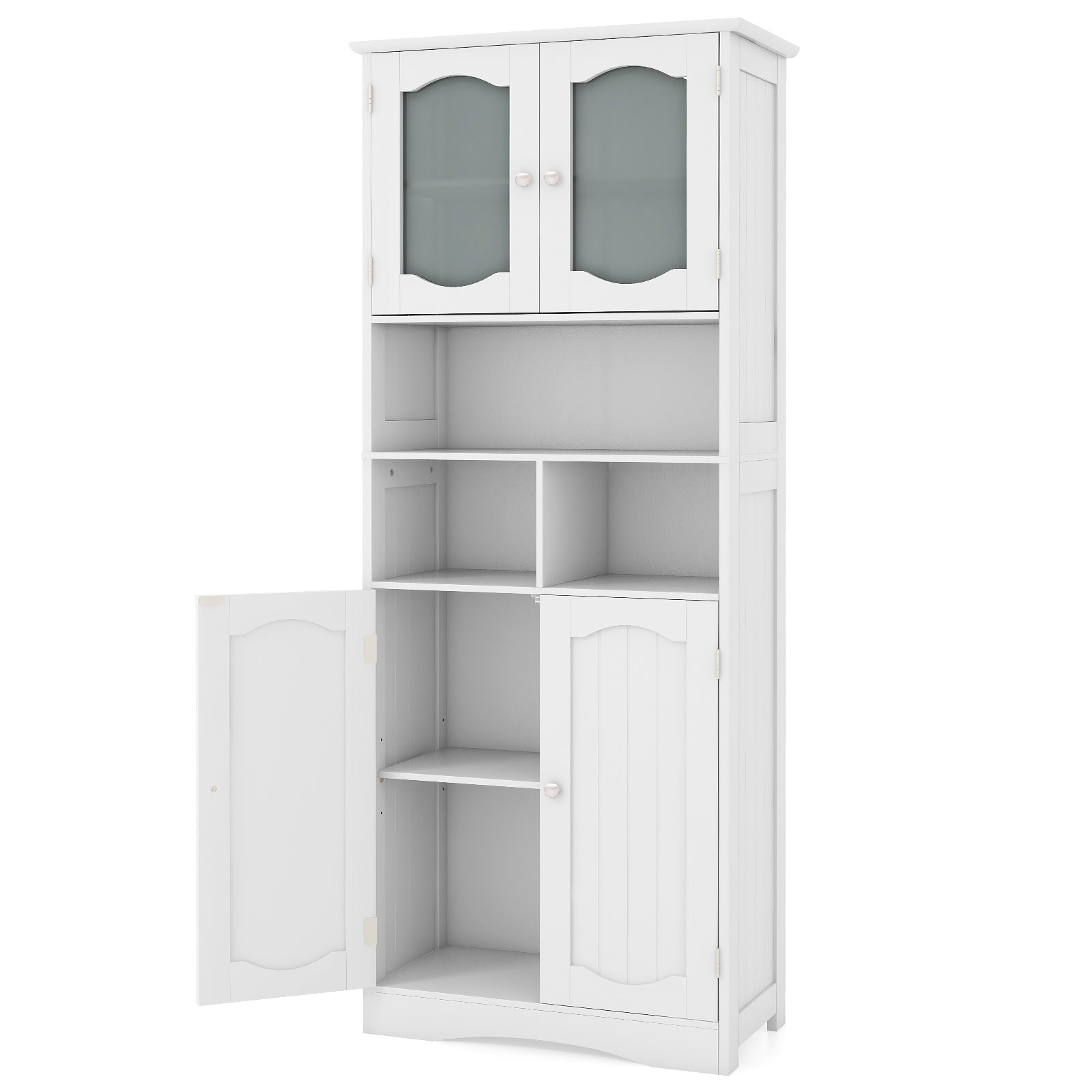 58.5 Inch Freestanding Linen Bathroom Storage Cabinet with Frost Glass Doors, White Floor Cabinets White at Gallery Canada