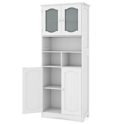 58.5 Inch Freestanding Linen Bathroom Storage Cabinet with Frost Glass Doors, White Floor Cabinets White at Gallery Canada