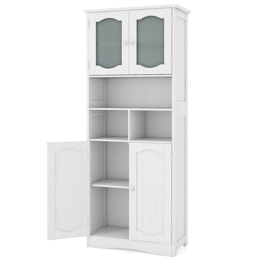 58.5 Inch Freestanding Linen Bathroom Storage Cabinet with Frost Glass Doors, White Floor Cabinets White at Gallery Canada