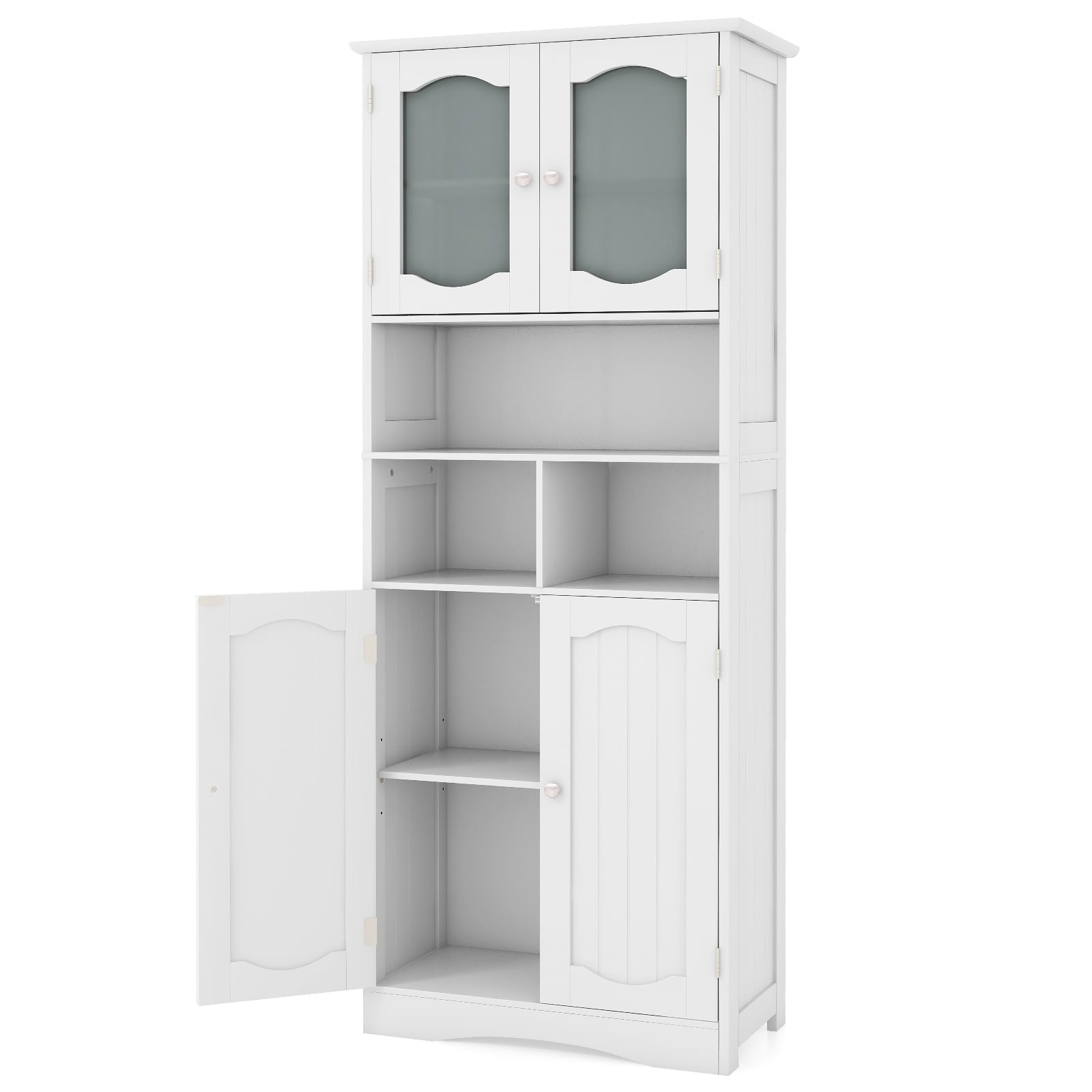 58.5 Inch Freestanding Linen Cabinet, Frost Glass Doors, White Floor Cabinets at Gallery Canada