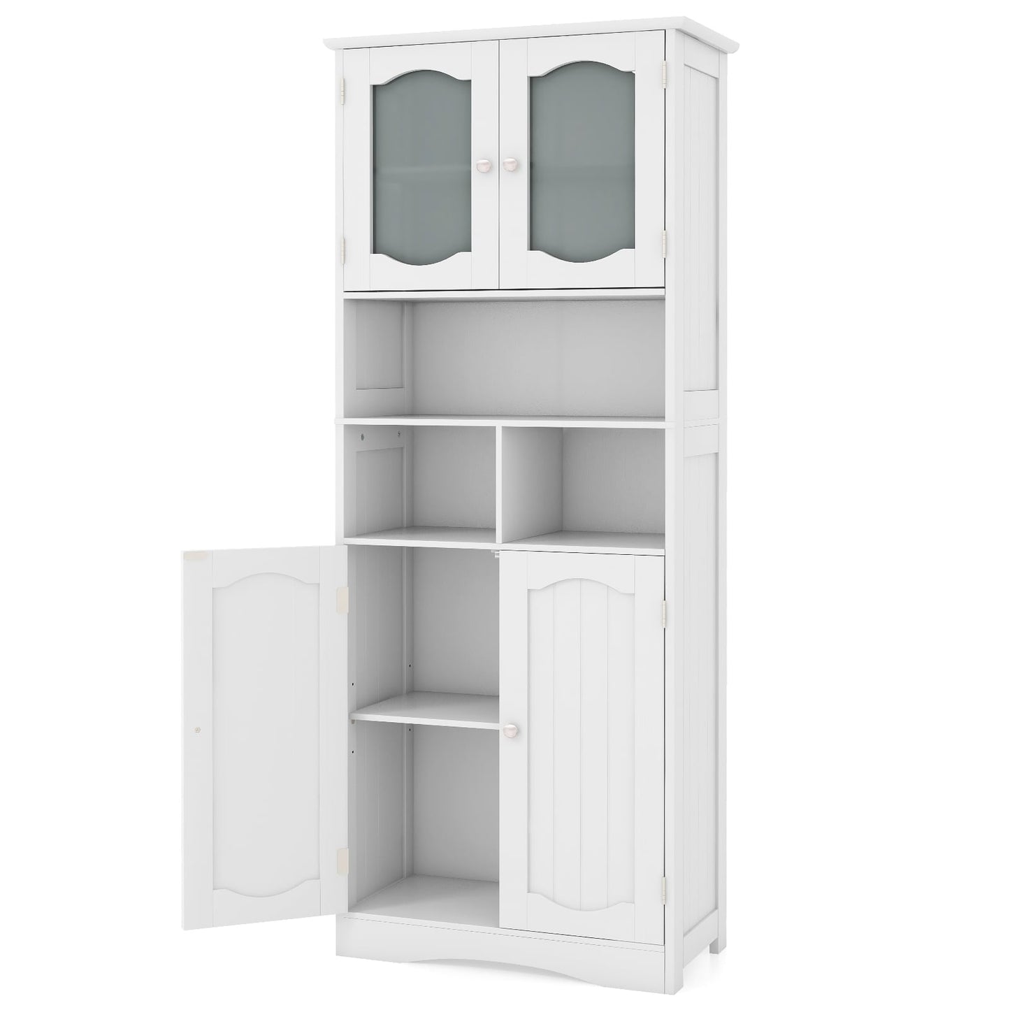 58.5 Inch Freestanding Linen Cabinet, Frost Glass Doors, White Floor Cabinets at Gallery Canada