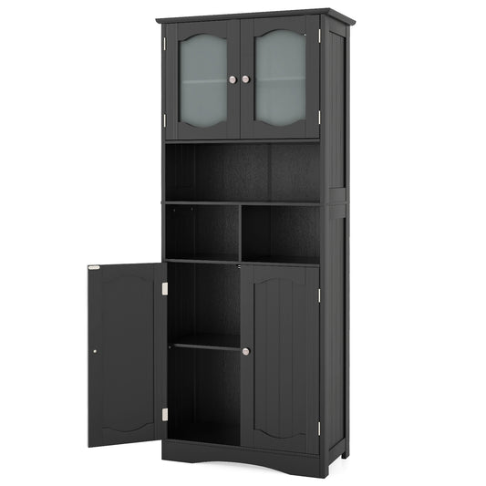 58.5 Inch Freestanding Linen Cabinet, Frost Glass Doors, Black Floor Cabinets Black at Gallery Canada