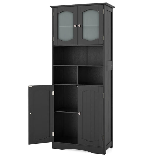 58.5 Inch Freestanding Linen Cabinet, Frost Glass Doors, Black Floor Cabinets Black at Gallery Canada