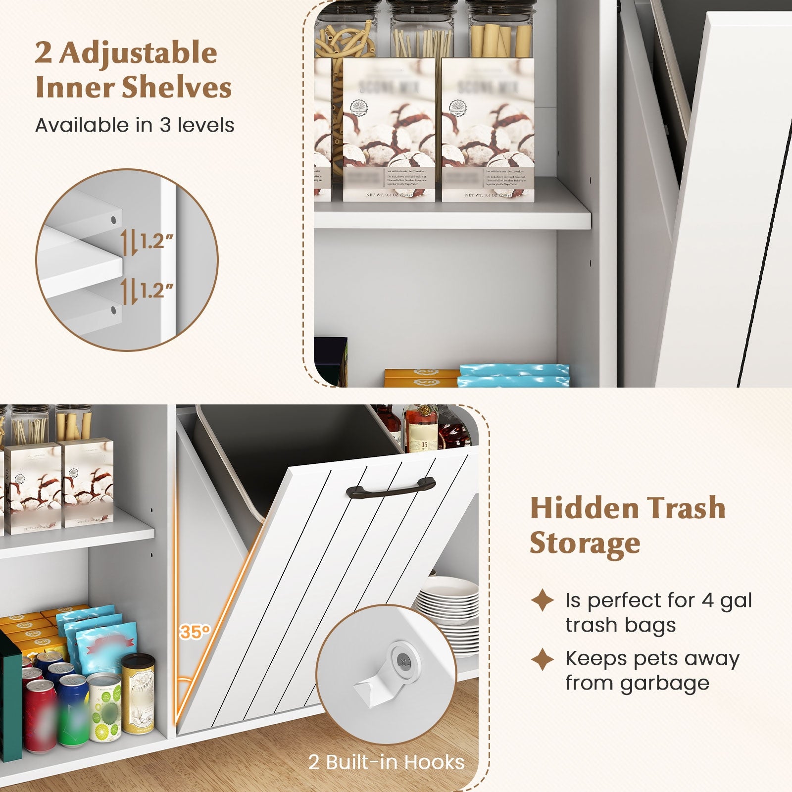 Mobile Kitchen Island Table with Trash Bag Storage for Dining Room, White Kitchen Islands & Carts at Gallery Canada