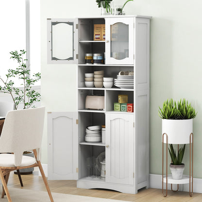 58.5 Inch Freestanding Linen Bathroom Storage Cabinet with Frost Glass Doors, White Floor Cabinets at Gallery Canada