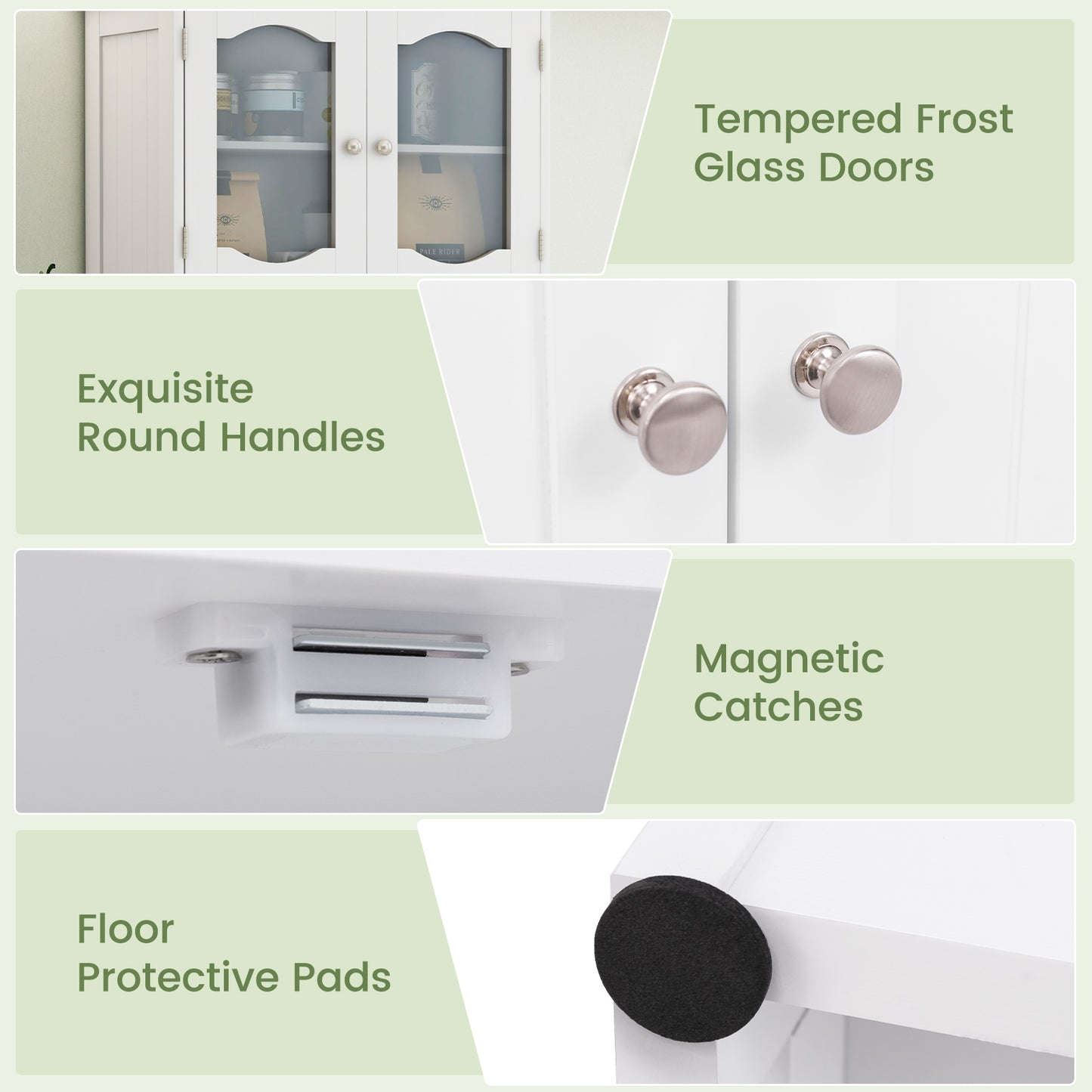 58.5 Inch Freestanding Linen Bathroom Storage Cabinet with Frost Glass Doors, White Floor Cabinets at Gallery Canada