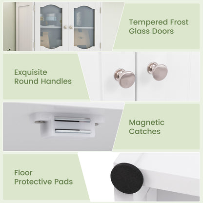 58.5 Inch Freestanding Linen Bathroom Storage Cabinet with Frost Glass Doors, White Floor Cabinets at Gallery Canada