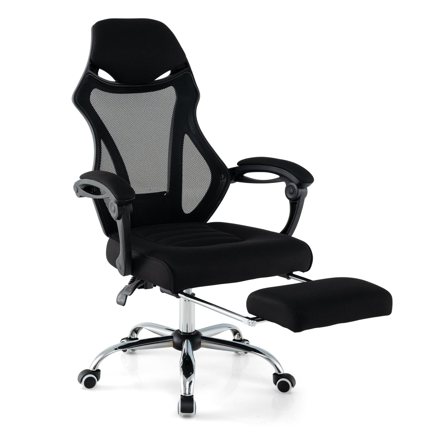 Chaise de bureau ergonomique en mesh, avec repose-pieds et dossier inclinable, noir