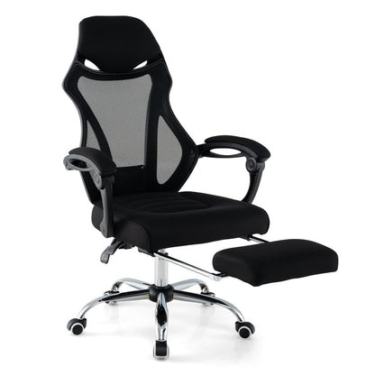 Chaise de bureau ergonomique en mesh, avec repose-pieds et dossier inclinable, noir