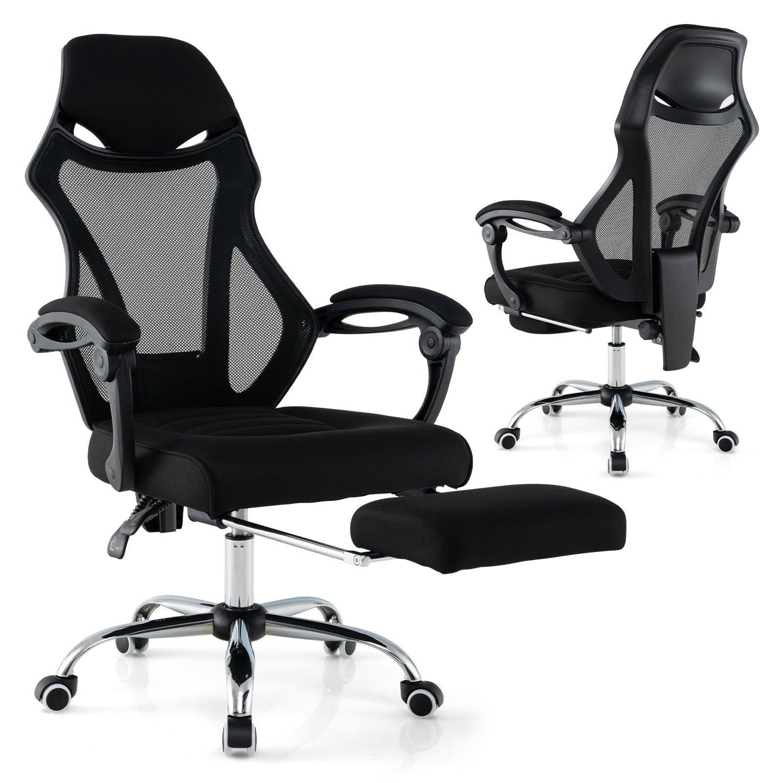 Ergonomic Mesh Office Chair with Footrest and Tilting Backrest, Black Ergonomic Chairs at Gallery Canada