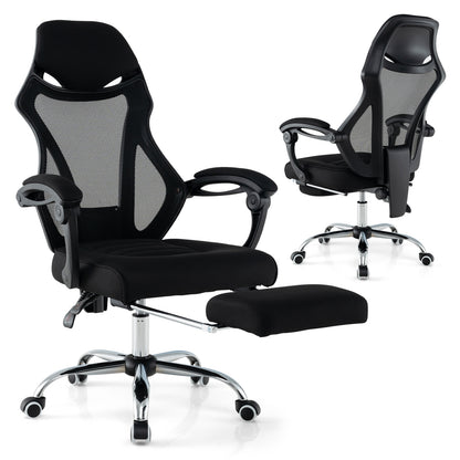 Ergonomic Mesh Office Chair with Footrest and Tilting Backrest, Black Ergonomic Chairs at Gallery Canada