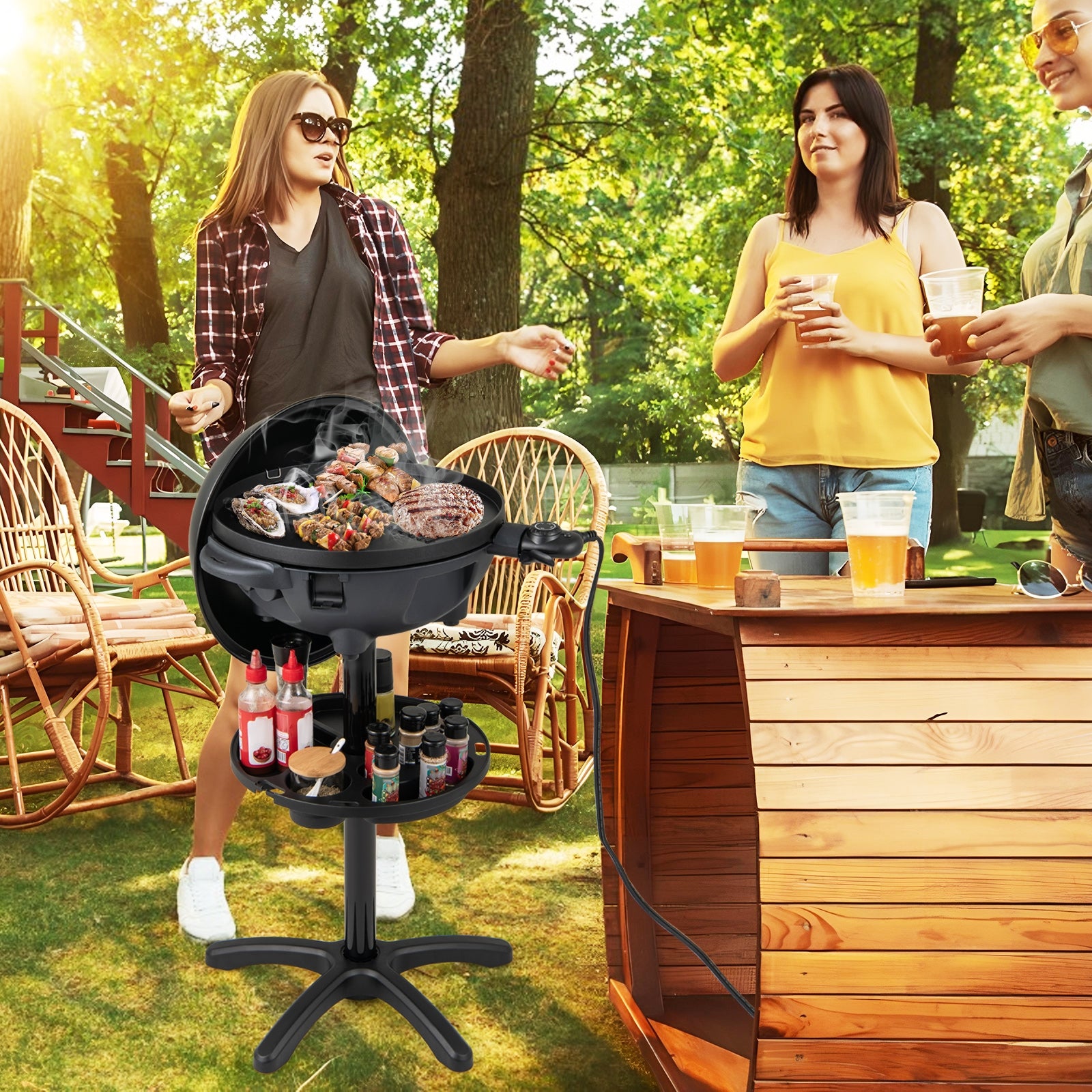 Electric BBQ Grill 1200W Indoor Outdoor Grill with 2-Zone Non-Stick Grilling Plate, Black Outdoor Grills at Gallery Canada