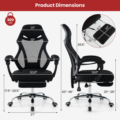 Ergonomic Mesh Office Chair with Footrest and Tilting Backrest, Black Ergonomic Chairs at Gallery Canada
