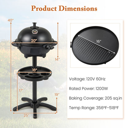 Electric BBQ Grill 1200W Indoor Outdoor Grill with 2-Zone Non-Stick Grilling Plate, Black Outdoor Grills at Gallery Canada