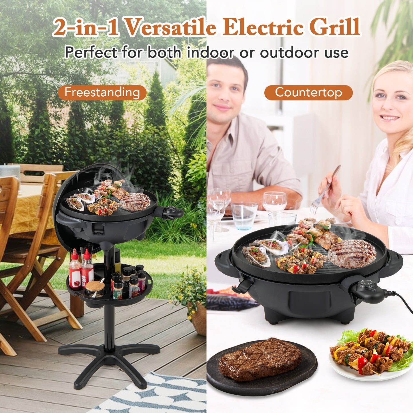 Electric BBQ Grill 1200W Indoor Outdoor Grill with 2-Zone Non-Stick Grilling Plate, Black Outdoor Grills at Gallery Canada