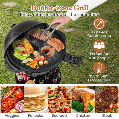 Electric BBQ Grill 1200W Indoor Outdoor Grill with 2-Zone Non-Stick Grilling Plate, Black Outdoor Grills at Gallery Canada