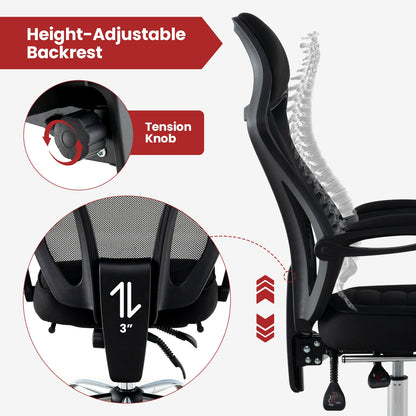 Ergonomic Mesh Office Chair with Footrest and Tilting Backrest, Black Ergonomic Chairs at Gallery Canada