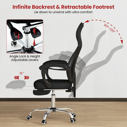 Ergonomic Mesh Office Chair with Footrest and Tilting Backrest, Black Ergonomic Chairs at Gallery Canada