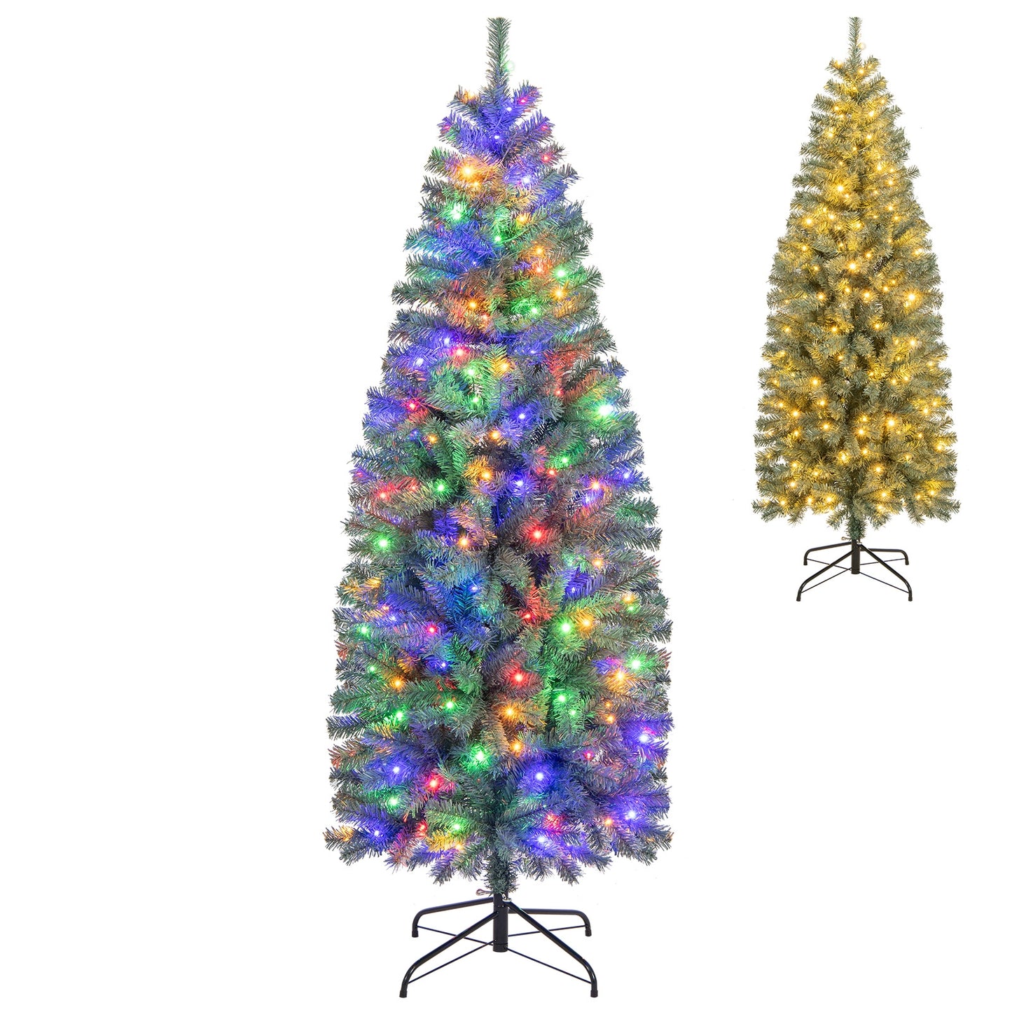 6.5 Feet Pre-Lit Blue Artificial Christmas Tree Slim with 9 Lighting Modes-6.5 ft, Blue Christmas Tree 6.5 Feet - Blue at Gallery Canada