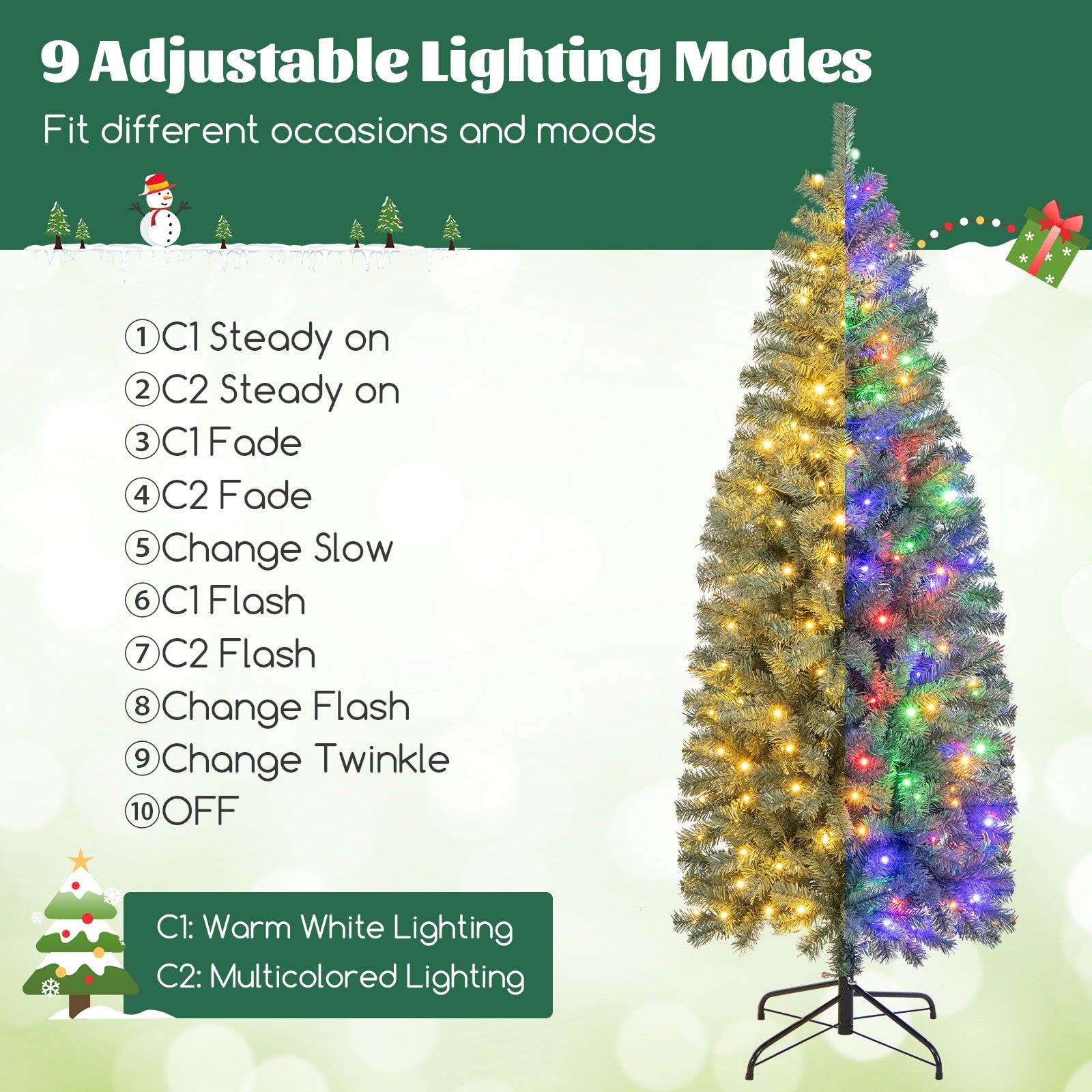 6.5 Feet Pre-Lit Blue Artificial Christmas Tree Slim with 9 Lighting Modes-6.5 ft, Blue Christmas Tree at Gallery Canada