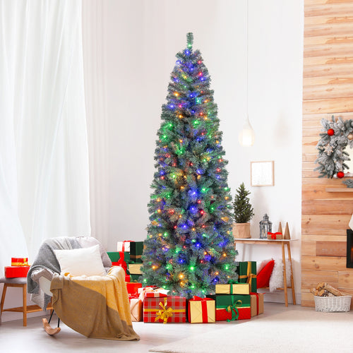 7.5 Feet Pre-Lit Blue Artificial Christmas Tree Slim with 9 Lighting Modes-7.5 ft, Blue