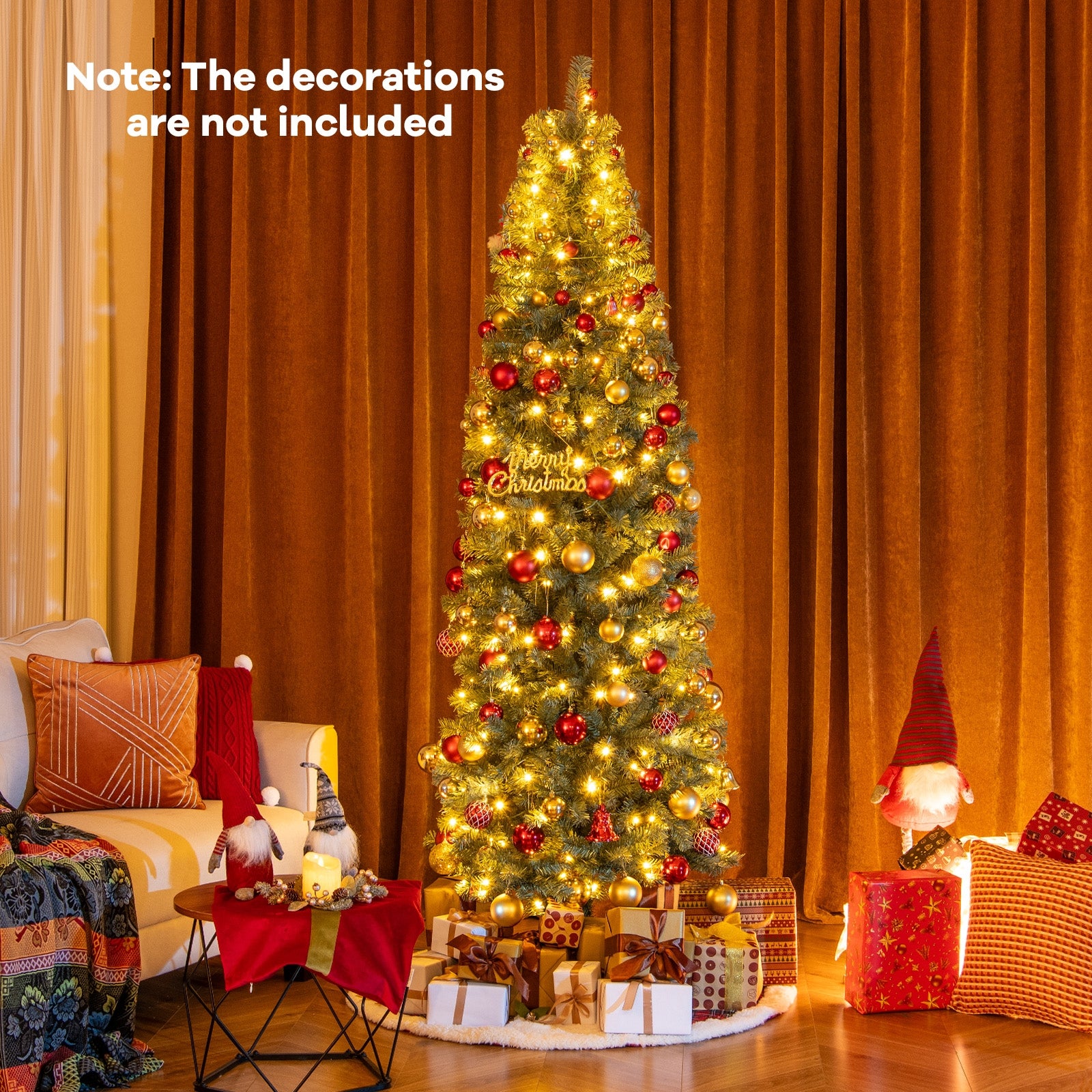 7.5 Feet Pre-Lit Blue Artificial Christmas Tree Slim with 9 Lighting Modes-7.5 ft, Blue Christmas Tree at Gallery Canada