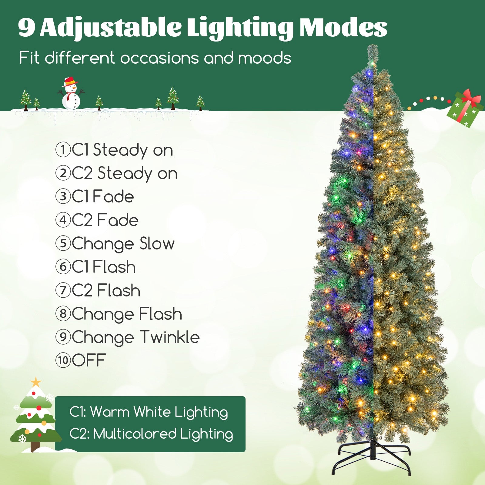 7.5 Feet Pre-Lit Blue Artificial Christmas Tree Slim with 9 Lighting Modes-7.5 ft, Blue Christmas Tree at Gallery Canada