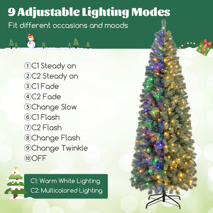 7.5 Feet Pre-Lit Blue Artificial Christmas Tree Slim with 9 Lighting Modes-7.5 ft, Blue Christmas Tree at Gallery Canada