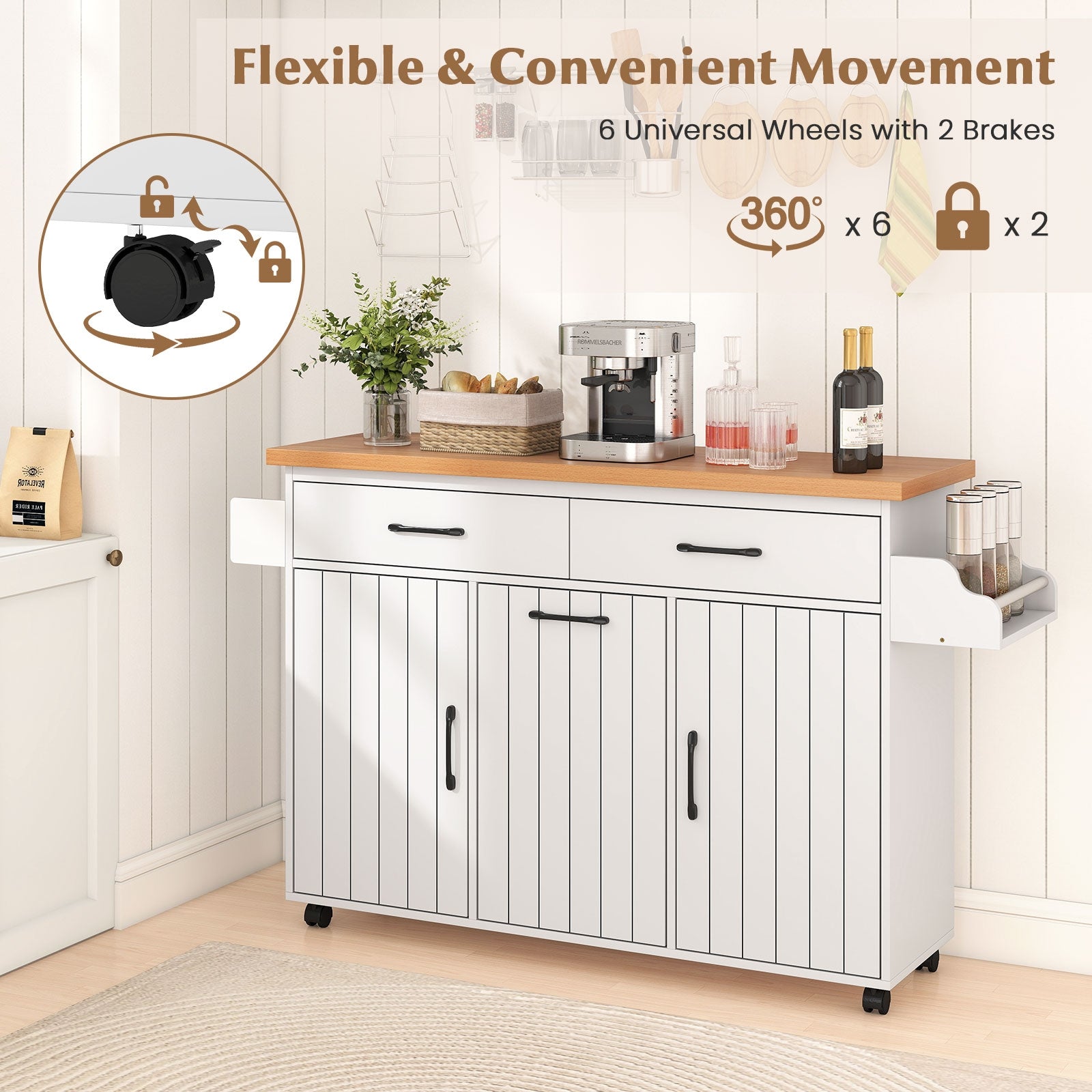 Mobile Kitchen Island Table with Trash Bag Storage for Dining Room, White Kitchen Islands & Carts at Gallery Canada