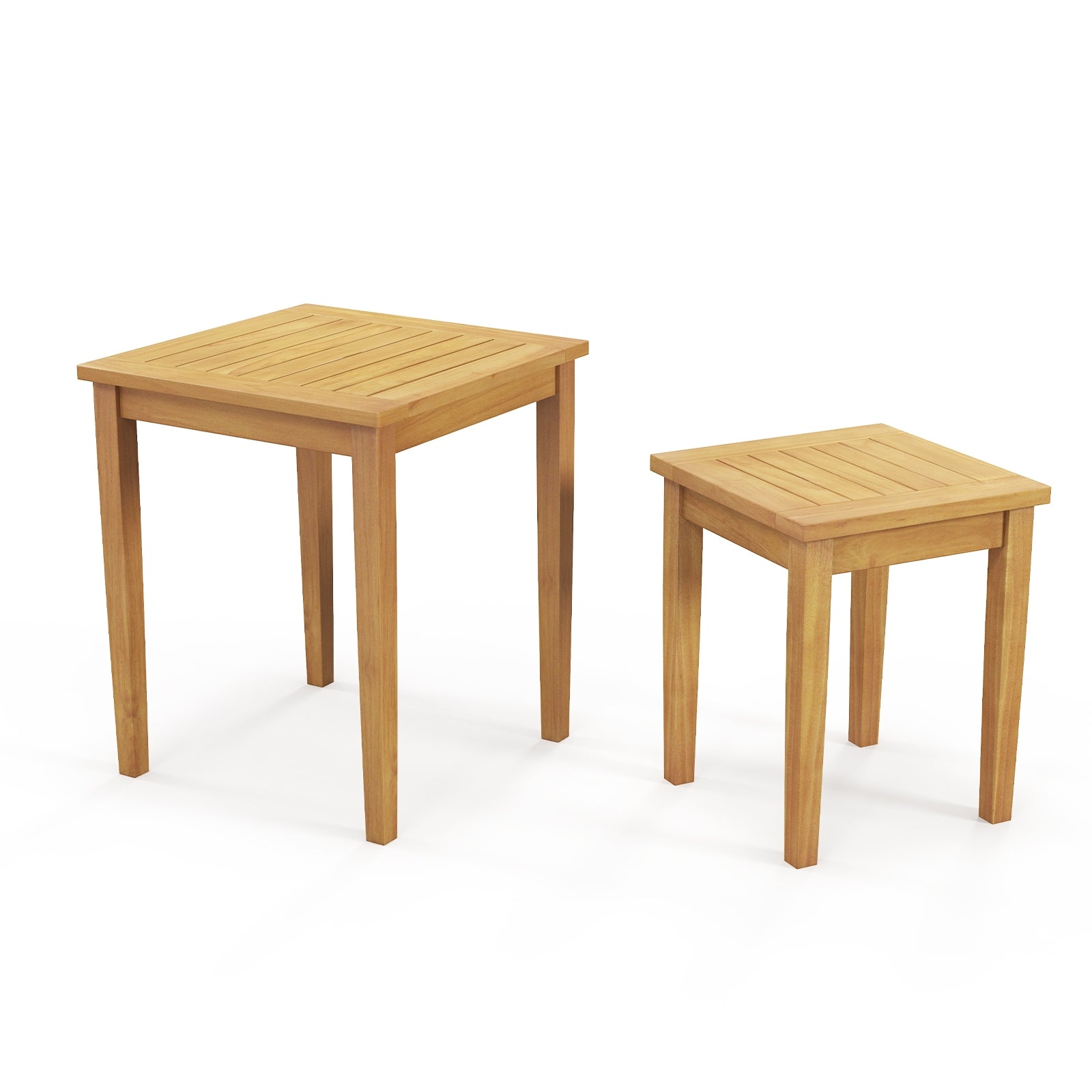 2 Pieces Space Saving Design Teak Wood Outdoor Patio Nesting Table, Natural Patio Coffee Tables at Gallery Canada