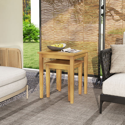 2 Pieces Space Saving Design Teak Wood Outdoor Patio Nesting Table, Natural Patio Coffee Tables at Gallery Canada