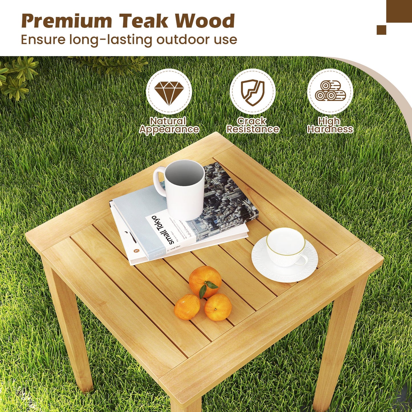 2 Pieces Space Saving Design Teak Wood Outdoor Patio Nesting Table, Natural Patio Coffee Tables at Gallery Canada