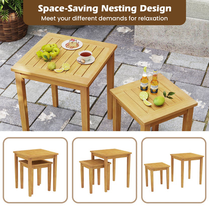 2 Pieces Space Saving Design Teak Wood Outdoor Patio Nesting Table, Natural Patio Coffee Tables at Gallery Canada