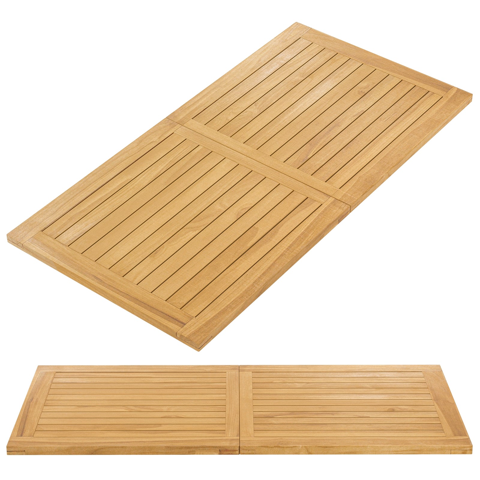Indoor Outdoor Teak Wood Slatted Tabletop Panel Board Split in 2 Square, Natural Patio Dining Tables at Gallery Canada