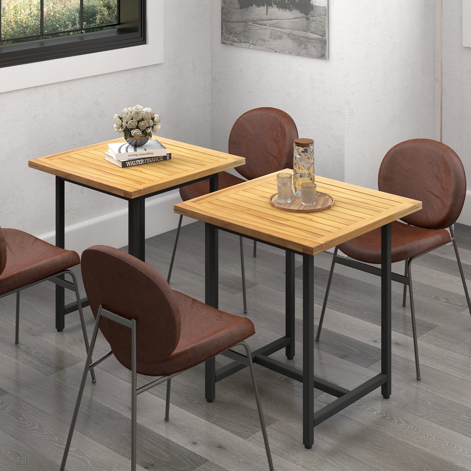 Indoor Outdoor Teak Wood Slatted Tabletop Panel Board Split in 2 Square, Natural Patio Dining Tables at Gallery Canada