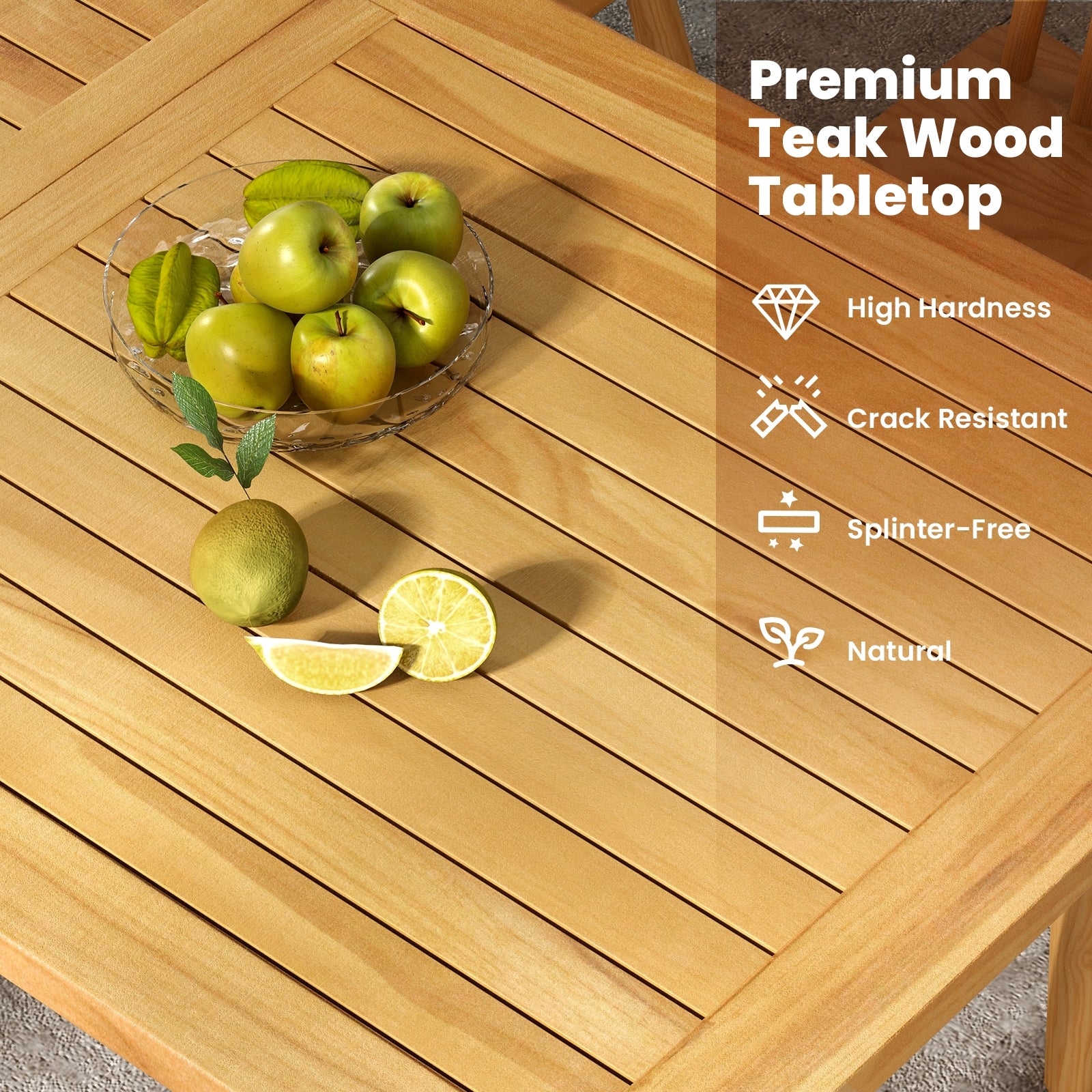 Indoor Outdoor Teak Wood Slatted Tabletop Panel Board Split in 2 Square, Natural Patio Dining Tables at Gallery Canada