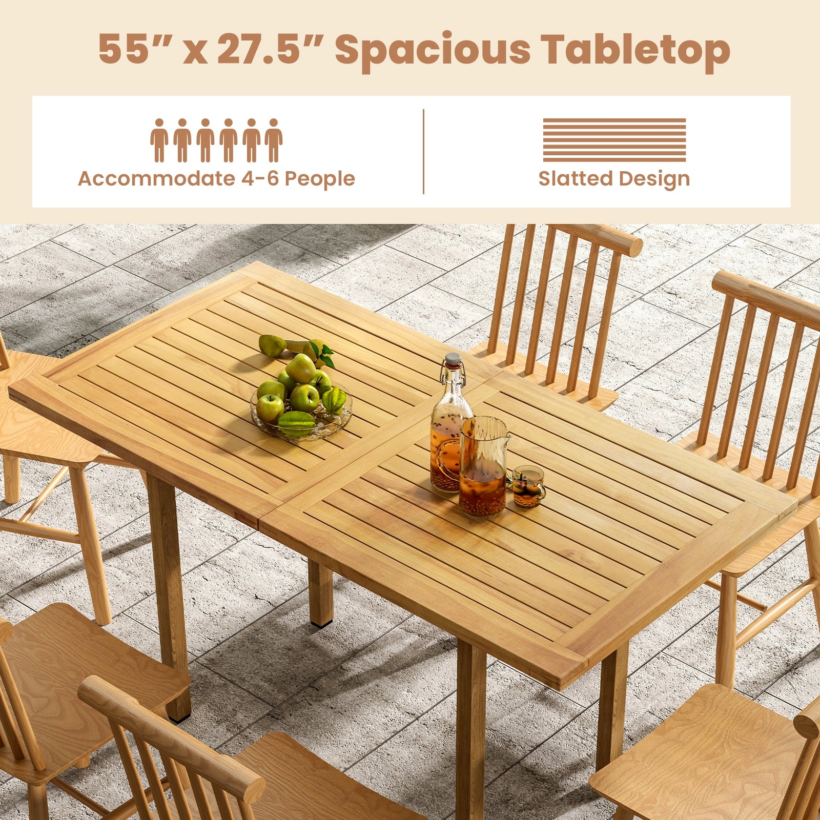 Indoor Outdoor Teak Wood Slatted Tabletop Panel Board Split in 2 Square, Natural Patio Dining Tables at Gallery Canada