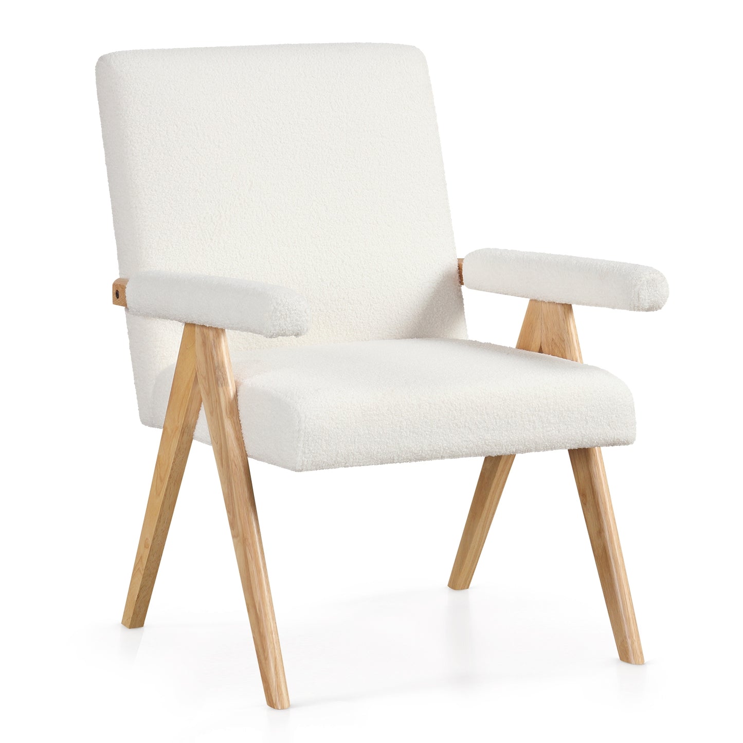 Mid Century Modern Accent Chair with Rubber Wood Frame and Padded Armrests, White Accent Chairs White at Gallery Canada