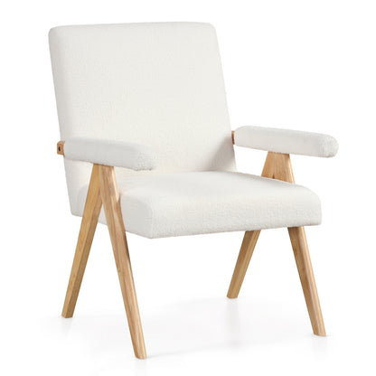 Mid Century Modern Accent Chair with Rubber Wood Frame and Padded Armrests, White Accent Chairs at Gallery Canada