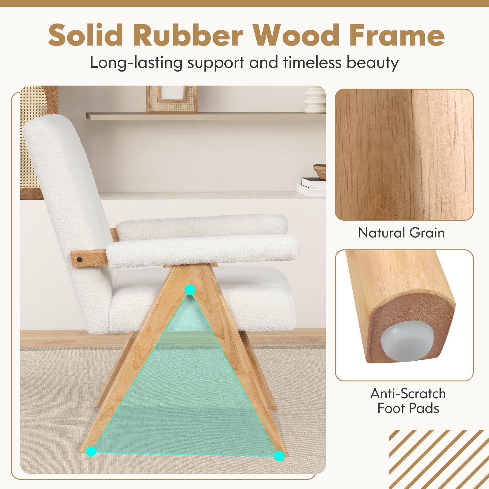 Mid Century Modern Accent Chair with Rubber Wood Frame and Padded Armrests, White Accent Chairs at Gallery Canada