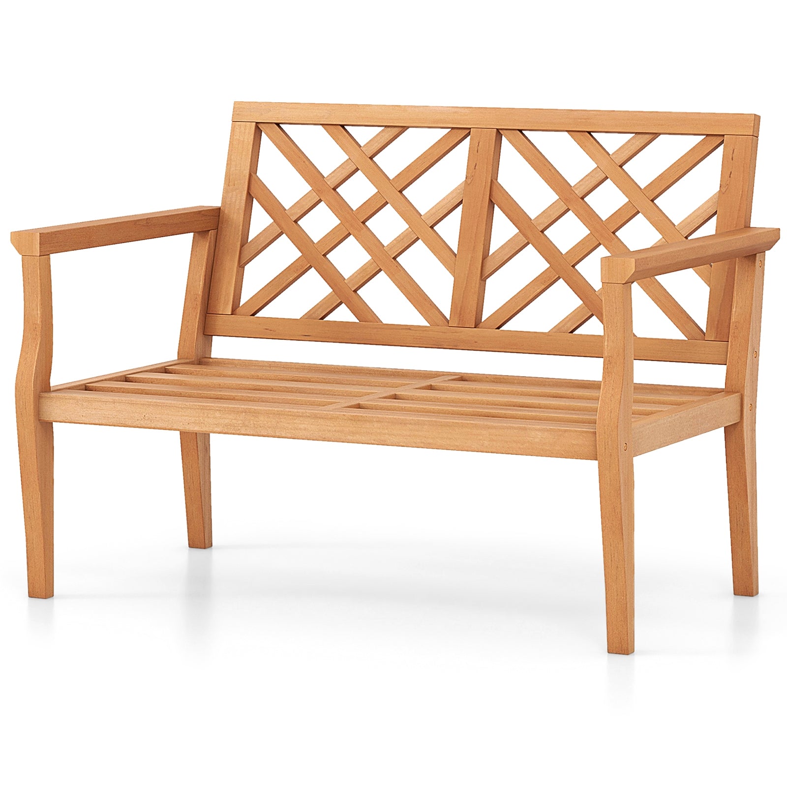 Outdoor Garden Bench 2-Person Teak Wood Bench with Comfy Armrests and Backrest, Natural Outdoor Benches at Gallery Canada