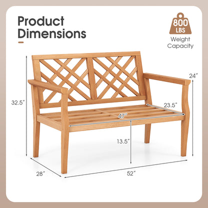 Outdoor Garden Bench 2-Person Teak Wood Bench with Comfy Armrests and Backrest, Natural Outdoor Benches at Gallery Canada