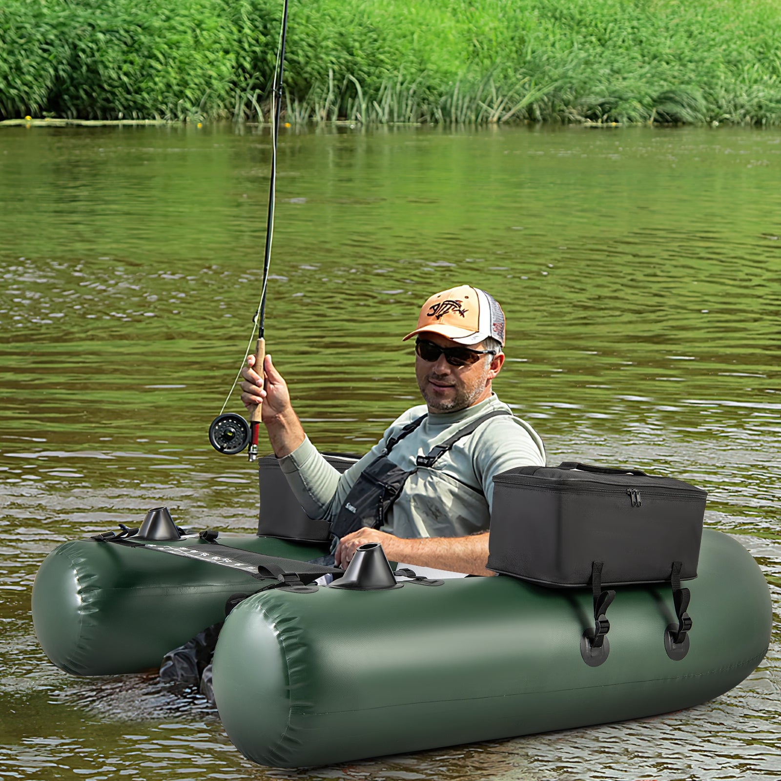 Inflatable Fishing Float Tube for Angling with Fish Ruler and Angling Base, Camouflage Water Sports at Gallery Canada